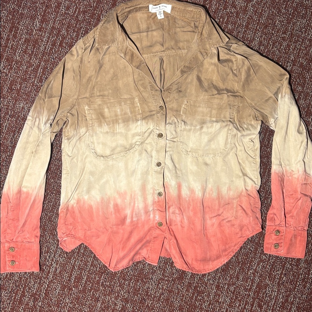 Cloth & Stone for Anthropologie brown/coral dip dye loose fit long sleeve blouse - Picture 13 of 14